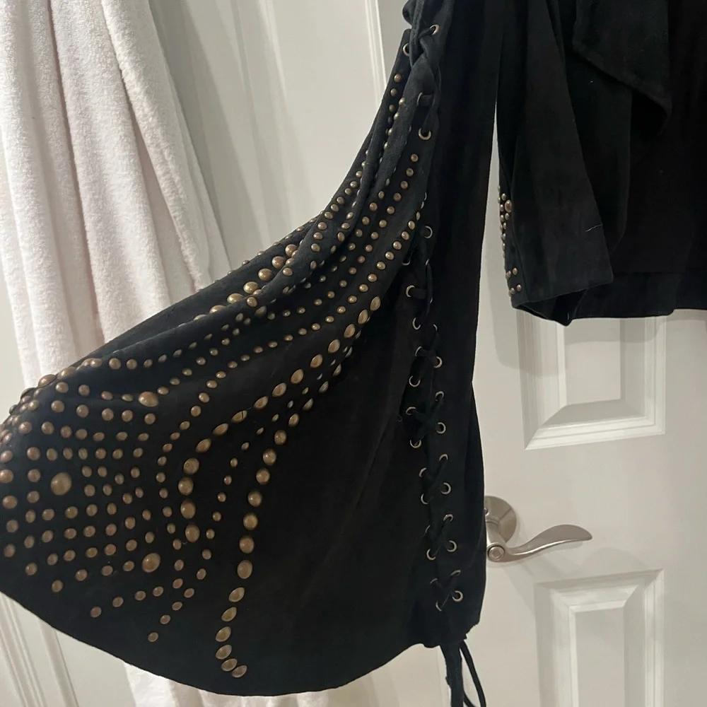 Free People Black Suede Leather Jacket with Gold Studs - Picture 3 of 8